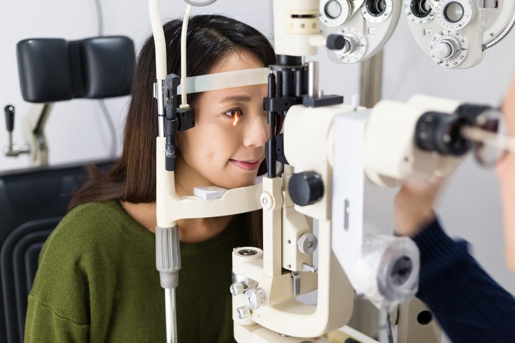 Woman having her eyes examined by eye doctor