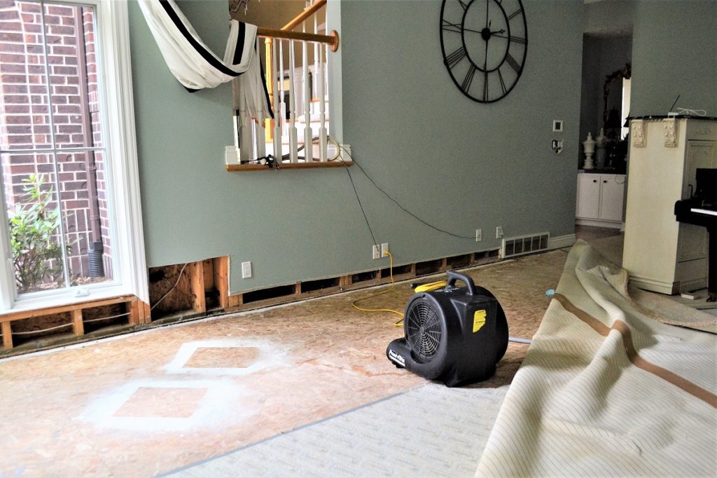 water damage in a living room