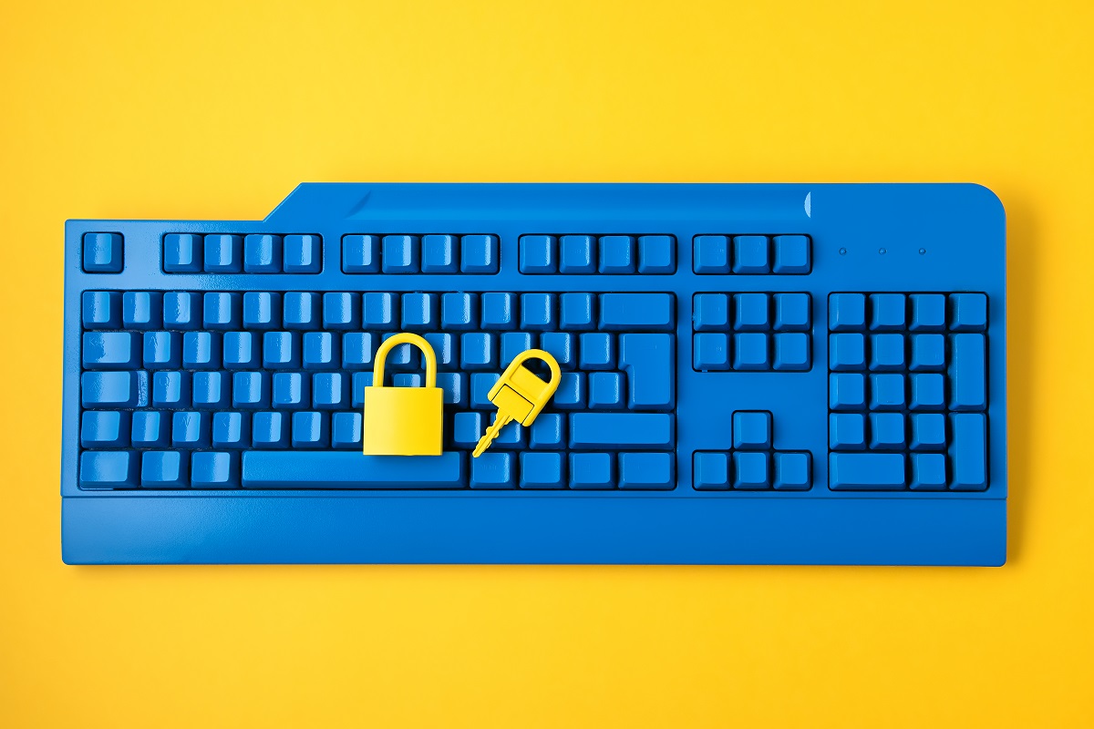 blue keyboard on a yellow background