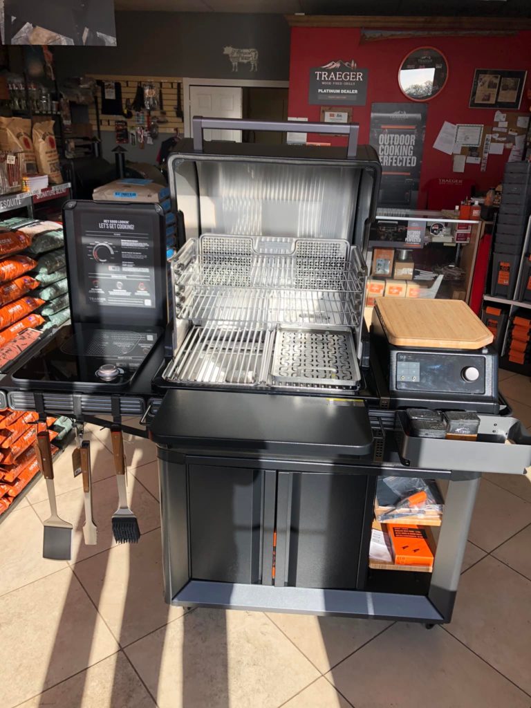 Traeger Grill open to see inside