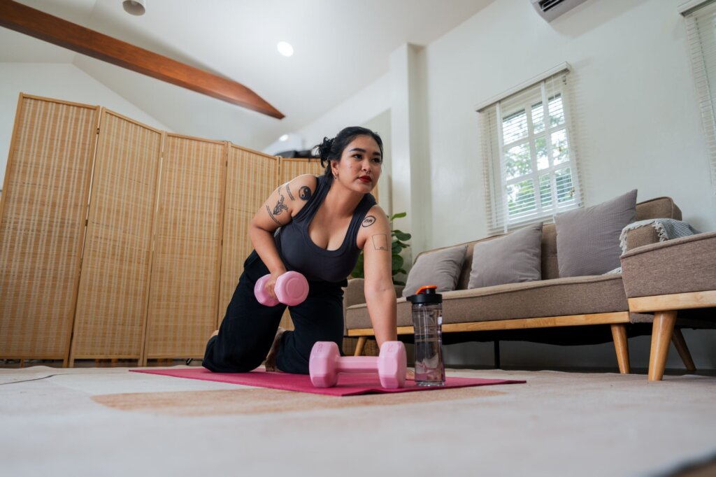 Woman working out alone