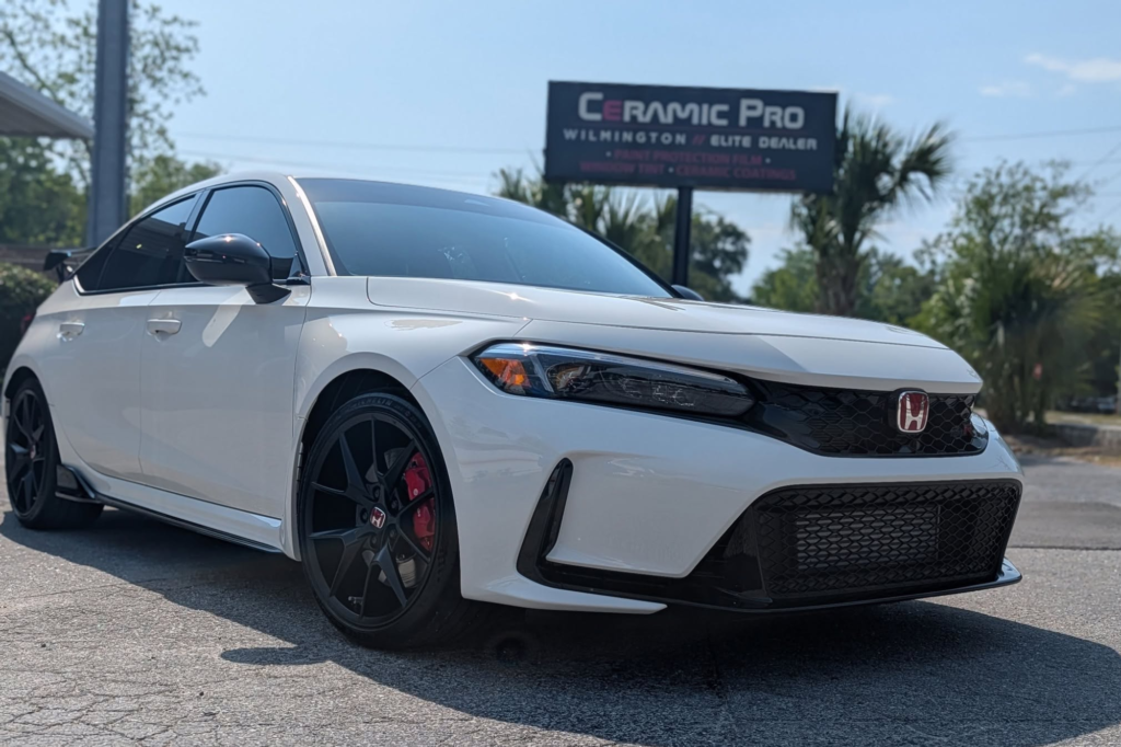White Honda with ceramic window tinting.